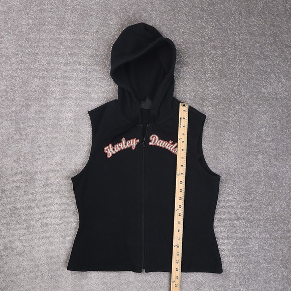 Womens Harley Davidson Medium Black Sleeveless Full Zip Hooded Vest - Picture 3 of 9